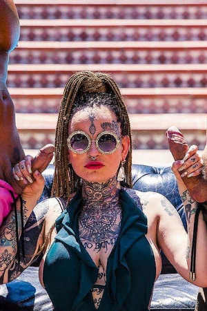 Tattooed whore with big juggs gets properly fucked by the pool
