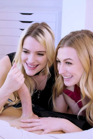 Alexa Grace and Kenna James pleasuring handsome dude in bed