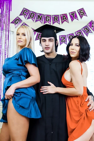 Vanessa Cage and Brooke Barclays share young dude in bed