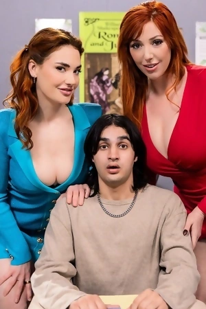 Sexy redhead MILFs Siri Dahl and Lauren Phillips seduced young dude