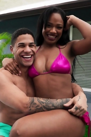 Busty black hottie Brianna Moore gets fucked in the backyard