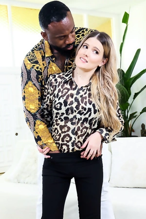 Riley Rose sucks and rides giant black cock until it explodes on her face