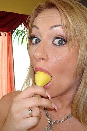 Slutty Aline with full tits exercises on banana then blows cock and gets ass plowed