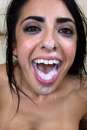 Stunning busty brunette Alexa Aimes works a hard rod and gets a giant facial cumshot