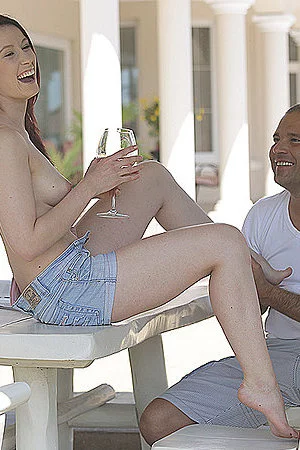 Lovely pale babe Minnie Manga uses her feet to please the lad with a foot fetish