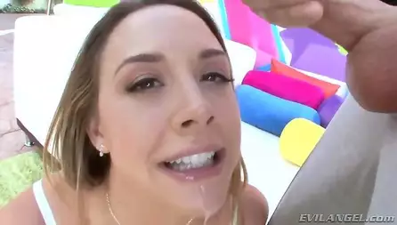 Wild busty chick Chanel Preston is deepthroating and sucking on a ginormous meat popsicle.