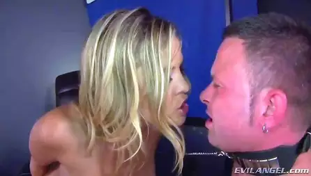 Frisky blonde Alexis Texas is playing raunchy mistress and slave games with obedient man