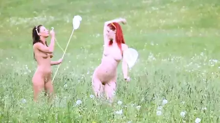 Sweet Tea Jul and Piper Fawn are catching the butterflies absolutely naked
