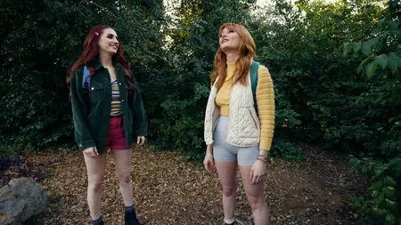 Two busty lesbians Lacy Lennon and Aria Carson masturbate near the tent