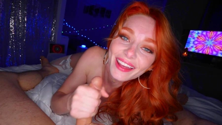 Redhead bombshell in white stockings gets screwed in POV