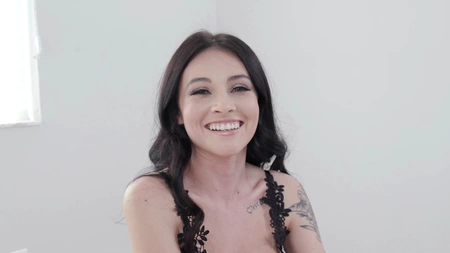 Smiley brunette Serena Salgot pleasures her man in all possible ways