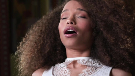 Curly-haired ebony in high heels gets eaten out and screwed in the office