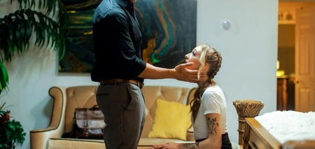 Breezy Bri gets eaten out and fucked through the hole in her fishnet tights