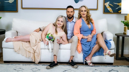 Wendy Raine and Eva Nyx pleasuring handsome dude in bed