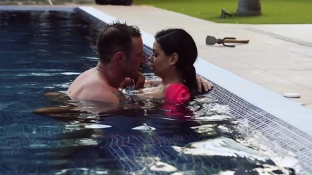 Canela Skin pleasures her cocky lover by the pool