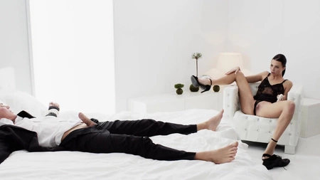 Black-haired bombshell Jenny Doll plays with her favorite sex toy